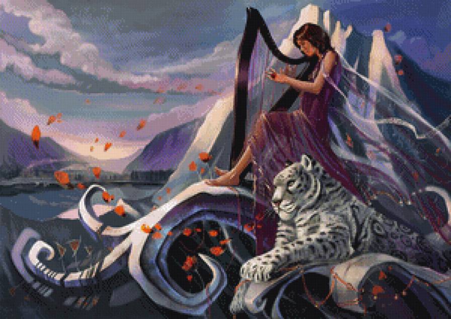 №691764 - фэнтези, тигр, девушка, музык - предпросмотр