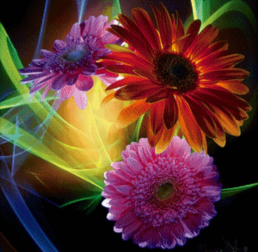 Цветы + графика - цветы - предпросмотр