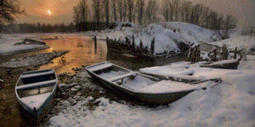 причал - закат лодки - предпросмотр