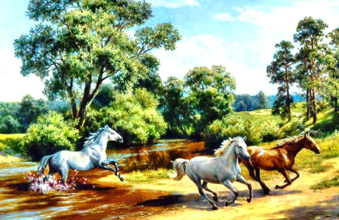 лето - животные, лошади, пейзаж - оригинал