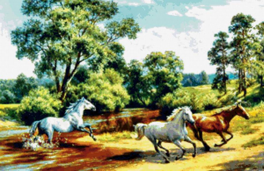 лето - лошади, животные, пейзаж - предпросмотр