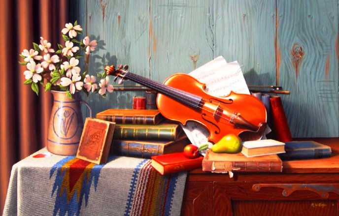 натюрморт со скрипкой - картина, натюрморт, пано - оригинал