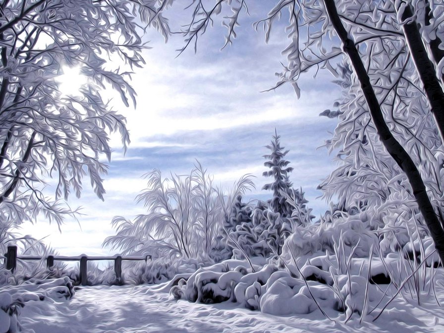 зимний пейзаж - снег, пейзаж, лес, зима - оригинал
