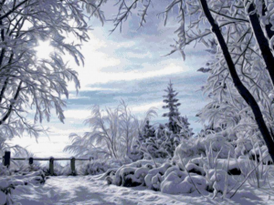 зимний пейзаж - пейзаж, снег, зима, лес - предпросмотр