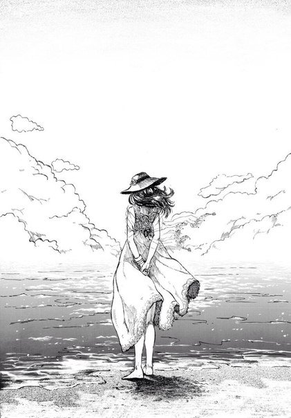 Ветер у моря - аниме, море, одиночество, девушка - оригинал