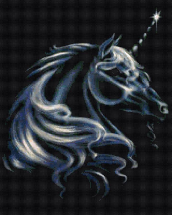 еднорог - монохром, лошади, фантастика - предпросмотр
