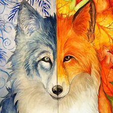 Оригинал схемы вышивки «Зима и осень. Волк и Лис.» (№692856)