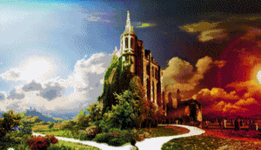 Две дороги - замок, фентези, пейзаж - предпросмотр