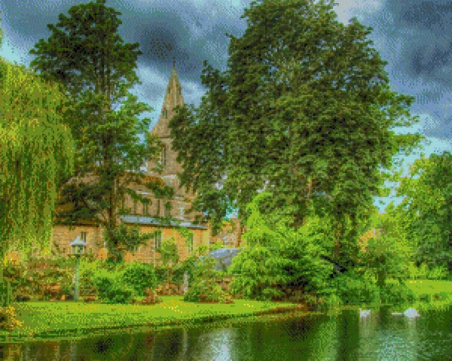 Замок на берегу реки - пейзаж, замок, вода - предпросмотр