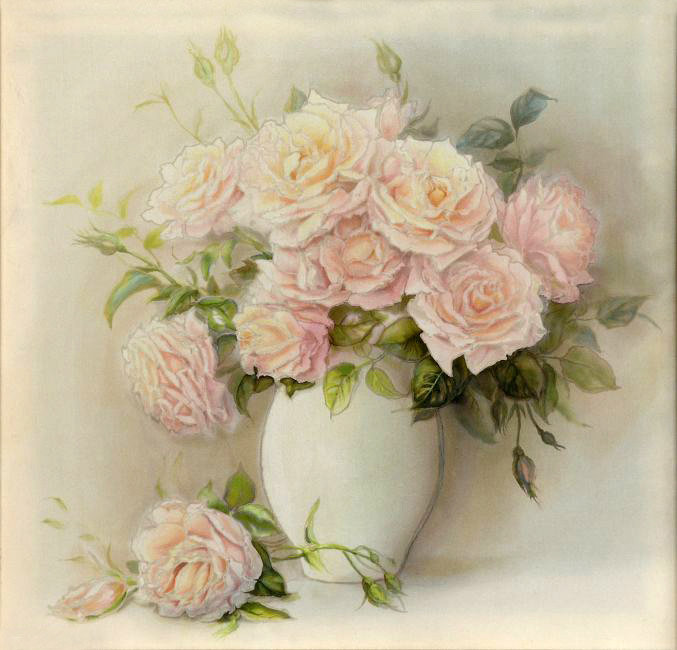 букет нежных роз - розы, букет, нежность, цветы, ваза - оригинал