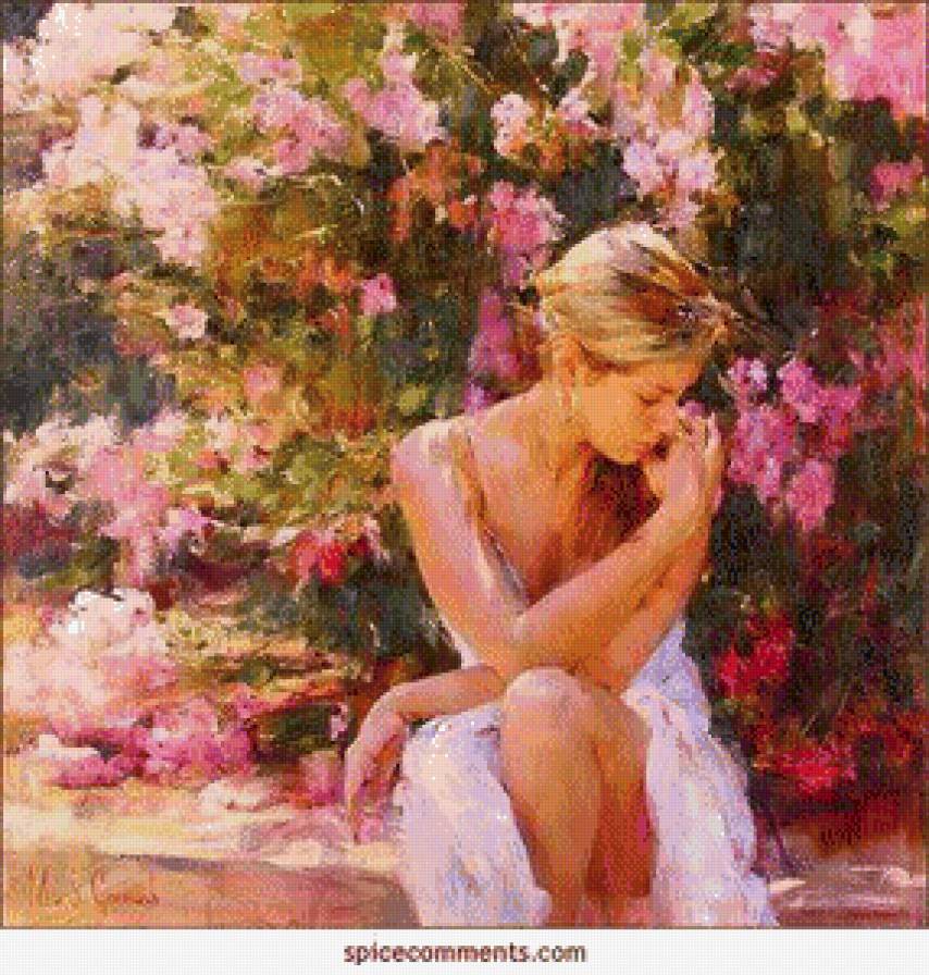 в саду - цветы, сад, девушка - предпросмотр