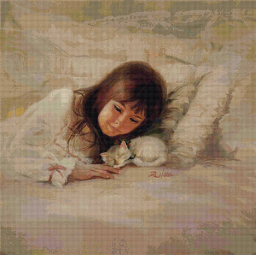 две малышки - котенок, девочка - предпросмотр