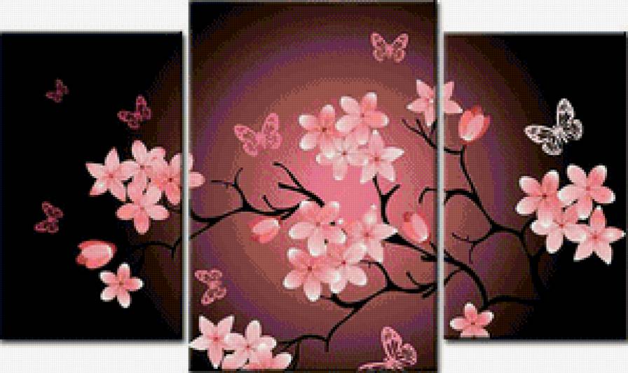 Ветка сакуры - сегментированные картины - предпросмотр