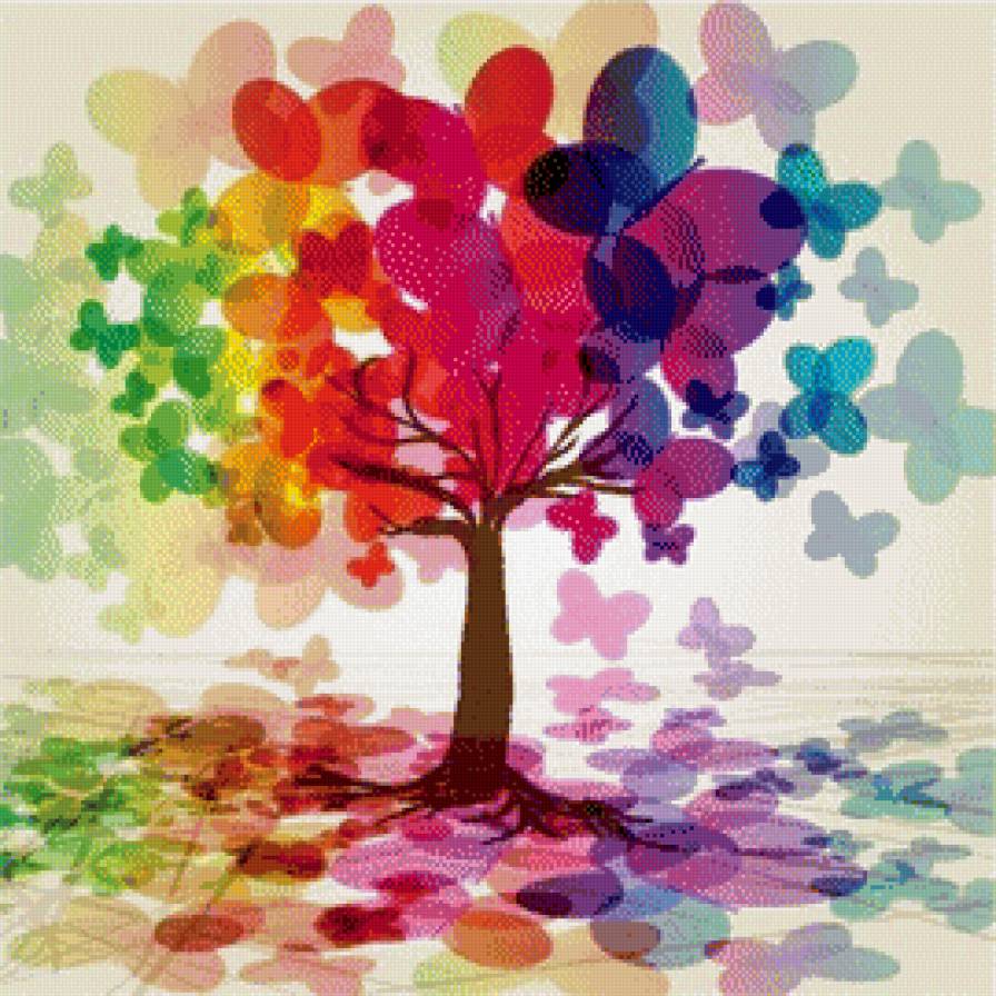 Деревце "4 сезона" (на подушку) - подушка, бабочки, дерево, лето, весна, растения, зима, осень - предпросмотр