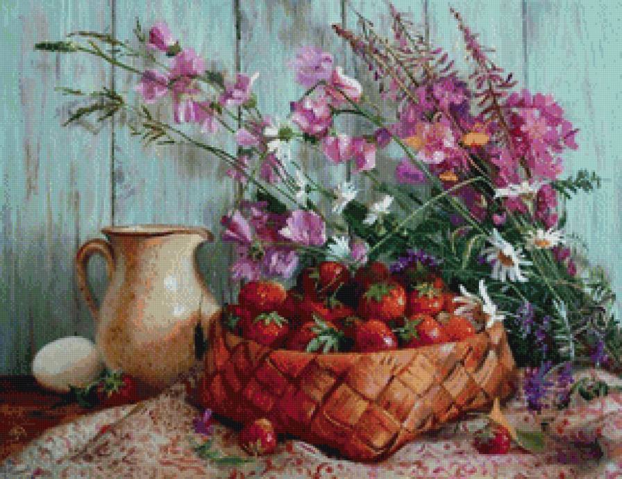 В.Жданов - корзина, цветы, натюрморт, картина, художник - предпросмотр