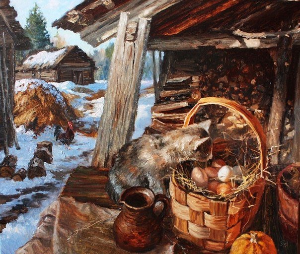 В.Жданов3 - деревня, картина, художник, кот - оригинал