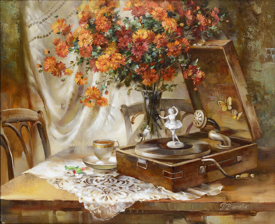 №695082 - цветы, художник, картина, осень, натюрморт - оригинал