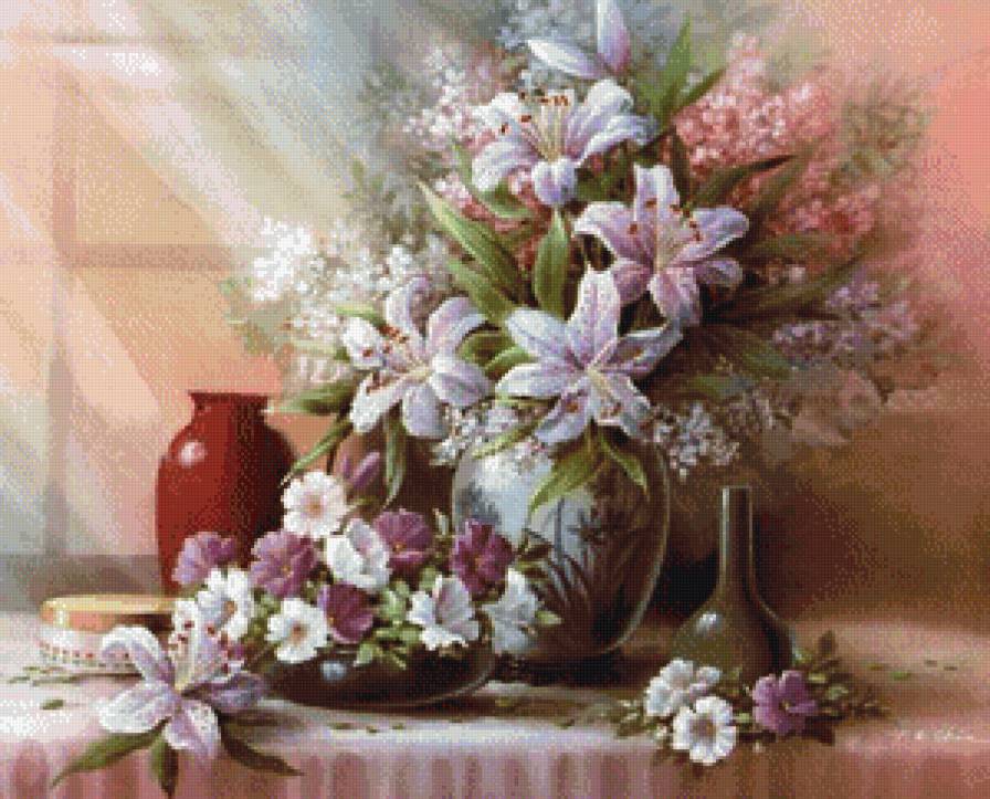 №695114 - лилии, натюрморт, цветы, картина - предпросмотр