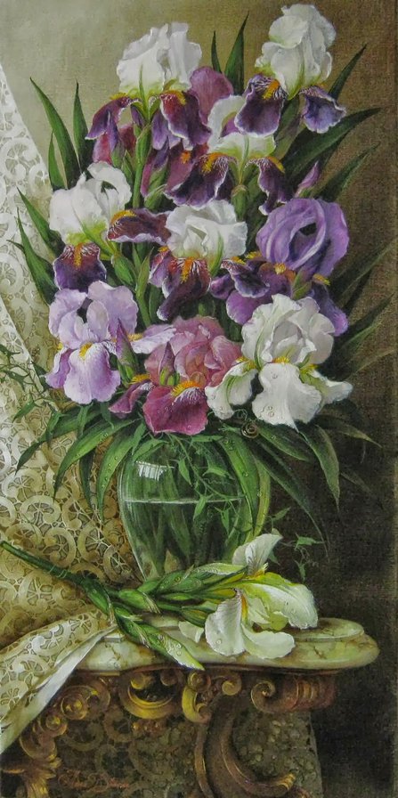 №695159 - натюрморт, картина, ирисы, цветы - оригинал