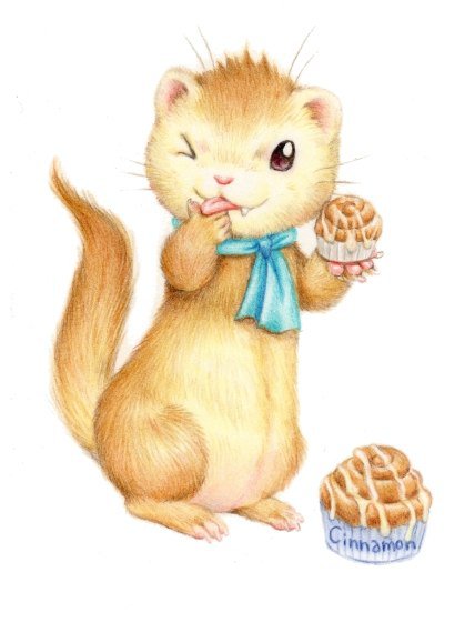 Серия "Хорьки" - животные, хорьки, пирожок, сладости - оригинал