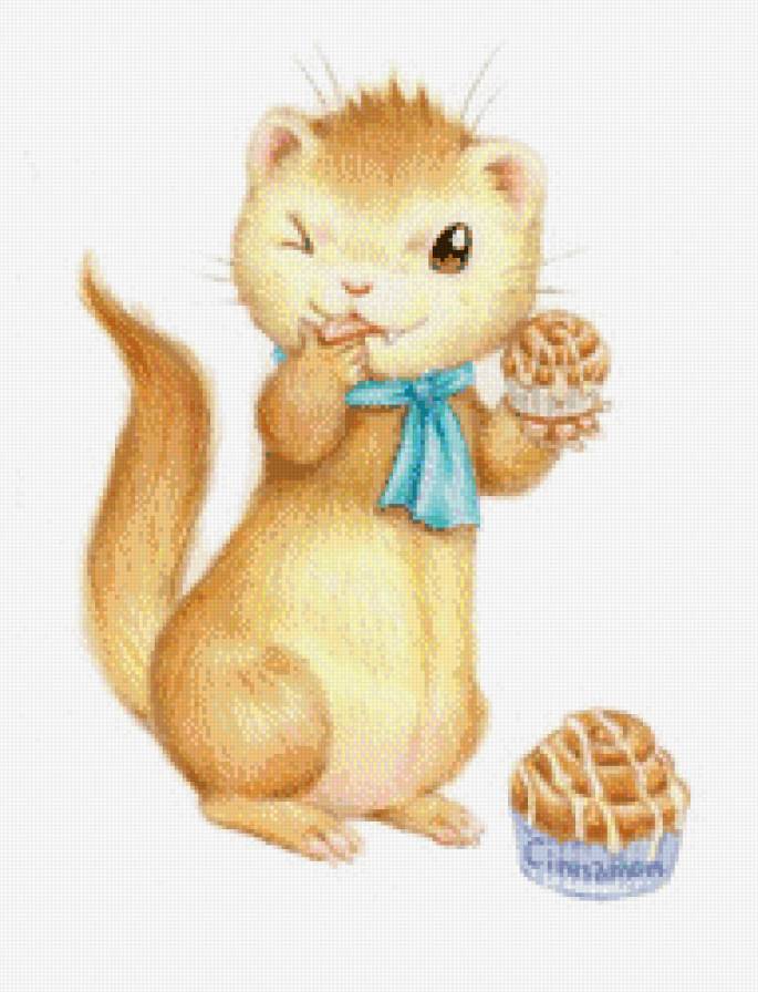 Серия "Хорьки" - пирожок, животные, хорьки, сладости - предпросмотр