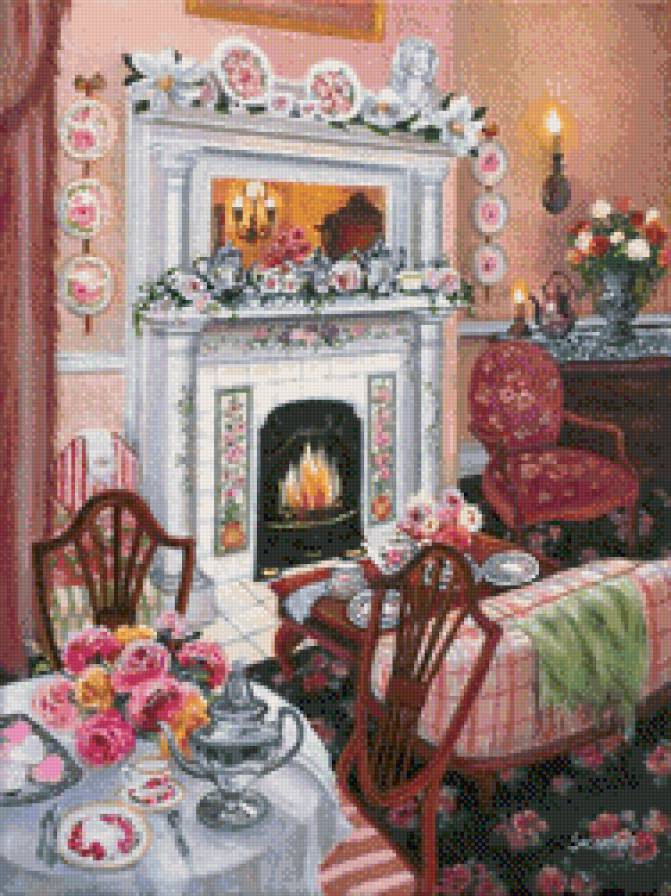 У камина - интерьер, у камина, вечер, в доме - предпросмотр