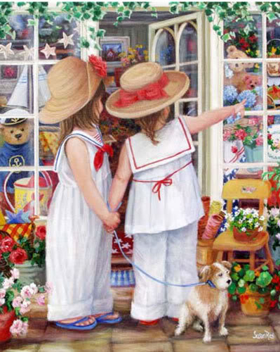 Детки у витрины - дети, малыши, магазин игрушек, витрина - оригинал