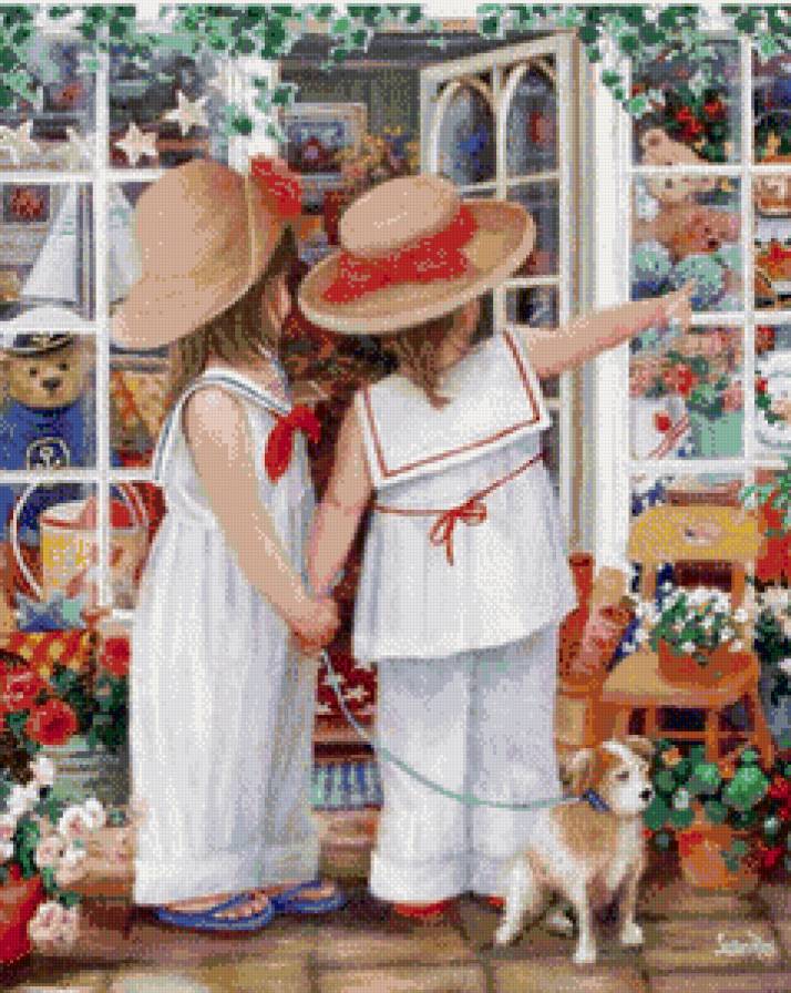 Детки у витрины - малыши, дети, витрина, магазин игрушек - предпросмотр