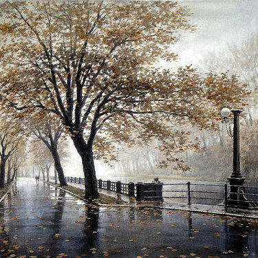 Дождь в городе - дождь, парк, пейзаж, город - оригинал