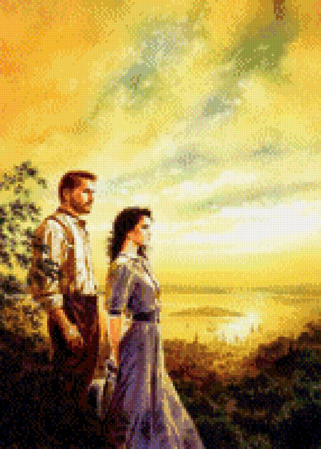 навстречу судьбе - закат, она, прогулка, он, пейзаж, молодые люди, пара - предпросмотр