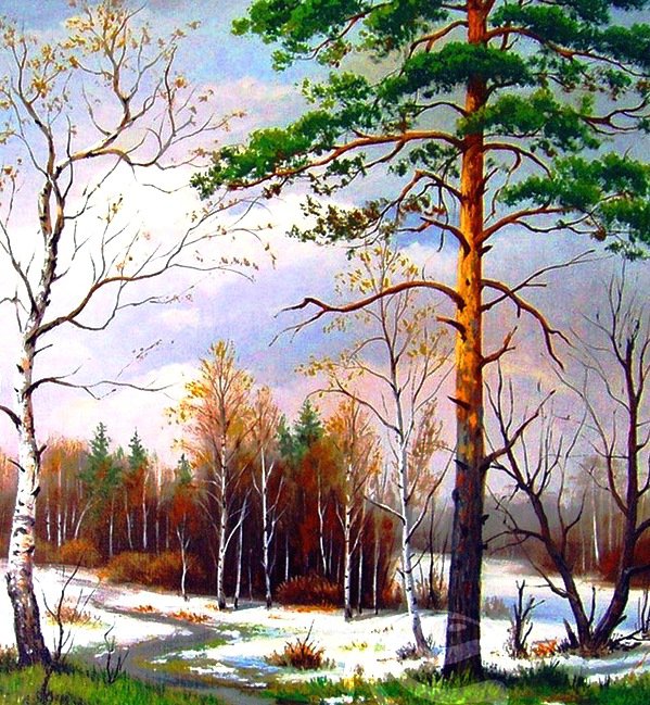 весенний пейзаж - деревья, березы, природа, зима, пейзаж, снег - оригинал