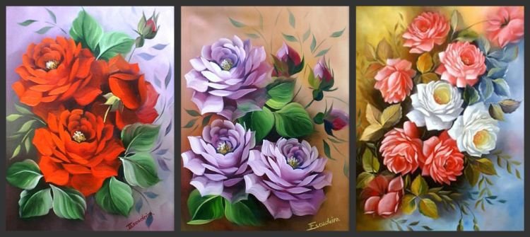 триптих - цветы - оригинал