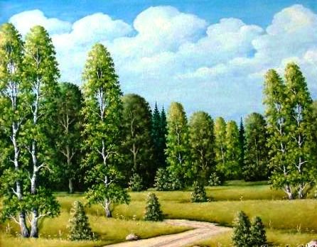 лесная опушка - пейзаж, деревья, березы, лес - оригинал