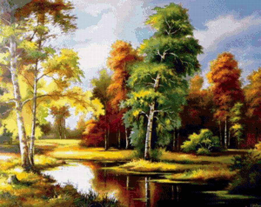 тихая речка - река, осень, лес, пейзаж - предпросмотр