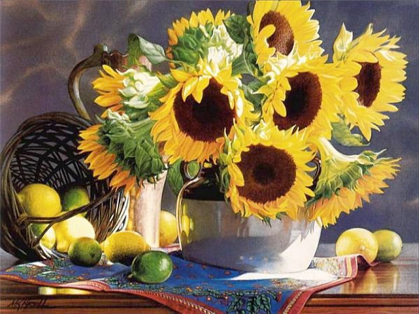 натюрморт с подсолнухом - урожай, кухня, карзина, подсолнухи, натюрморт - оригинал