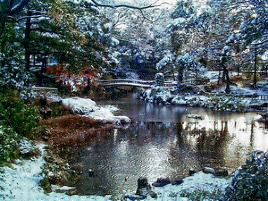 Японский сад - сад, япония, зима, вода - предпросмотр