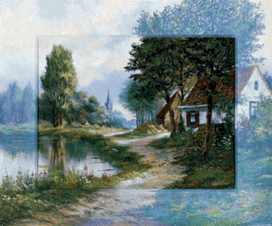 художник Рейнт Висаар - озеро, пейзаж, картина, природа, лето - предпросмотр
