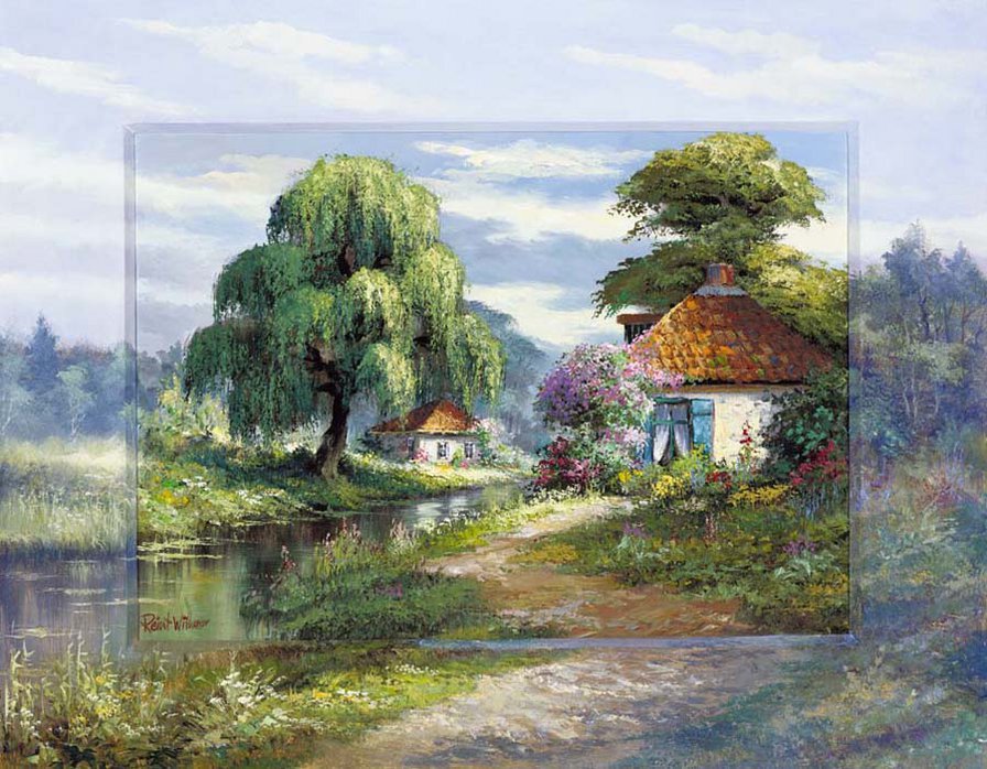художник Рейнт Висаар - пейзаж, картина, река, лето, деревня, природа - оригинал