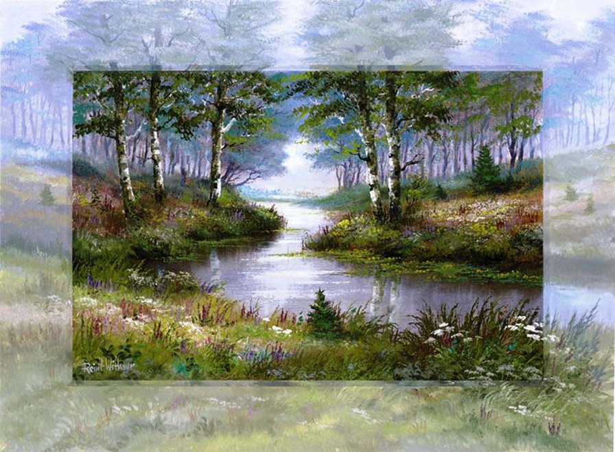 художник Рейнт Висаар - лето, река, пейзаж, береза, природа, картина - оригинал