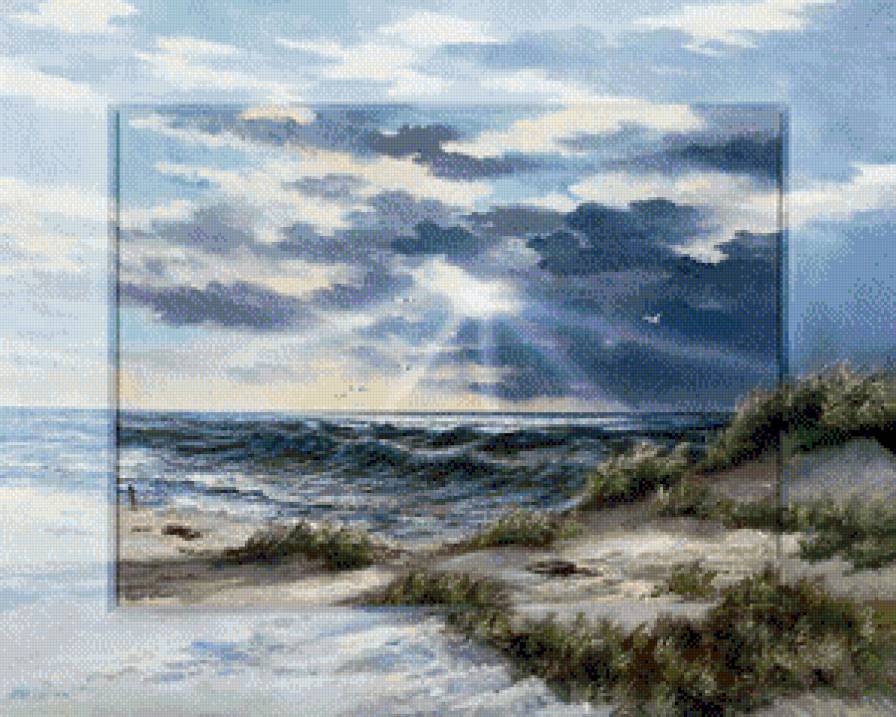 художник Рейнт Висаар - берег, закат, пейзаж, море, картина, природа - предпросмотр