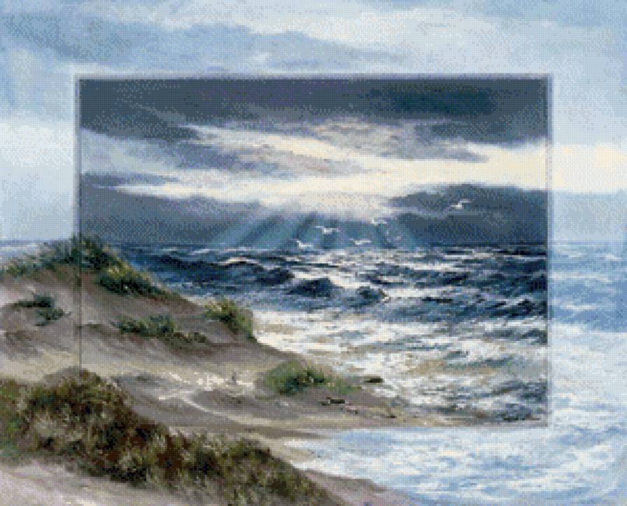 художник Рейнт Висаар - берег, природа, море, пейзаж, картина, закат - предпросмотр