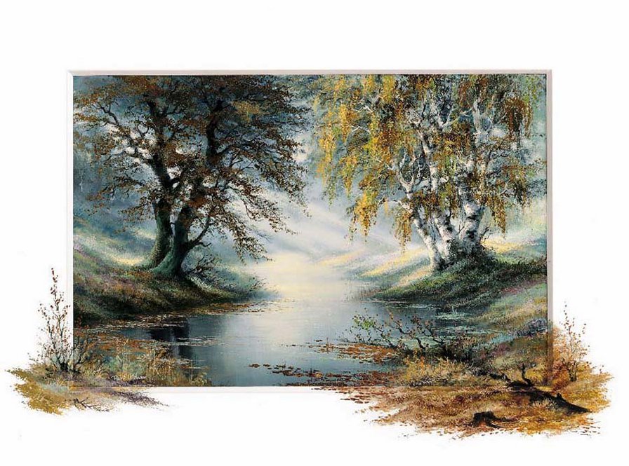 художник Рейнт Висаар - пейзаж, природа, береза, вечер, картина, река - оригинал