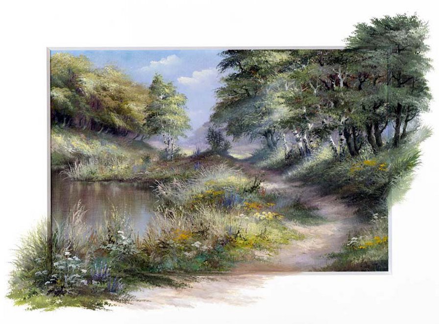 художник Рейнт Висаар - лето, природа, картина, дорога, пейзаж, озеро - оригинал