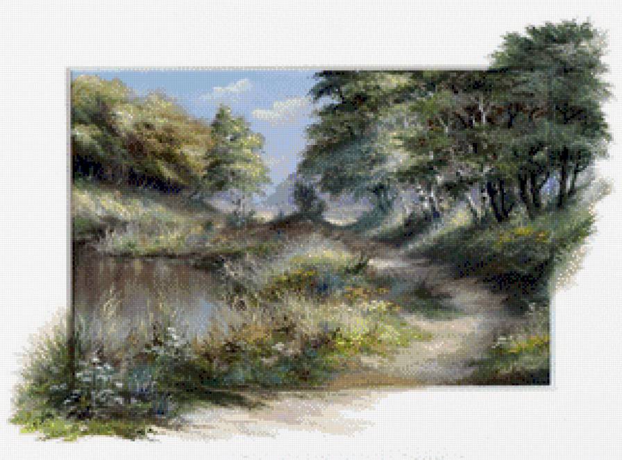 художник Рейнт Висаар - лето, картина, озеро, природа, пейзаж, дорога - предпросмотр