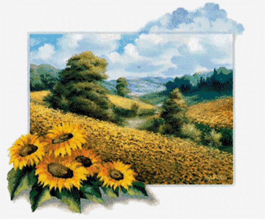 художник Рейнт Висаар - картина, цветы, лето, подсолнух, пейзаж, природа - предпросмотр