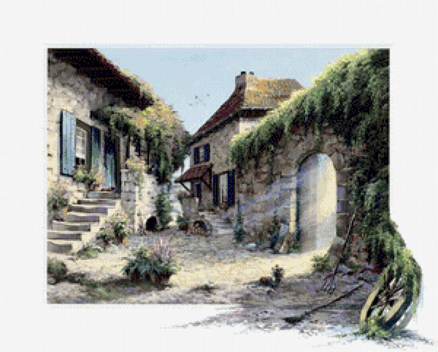 художник Рейнт Висаар - лето, уют, дом, картина, двор - предпросмотр