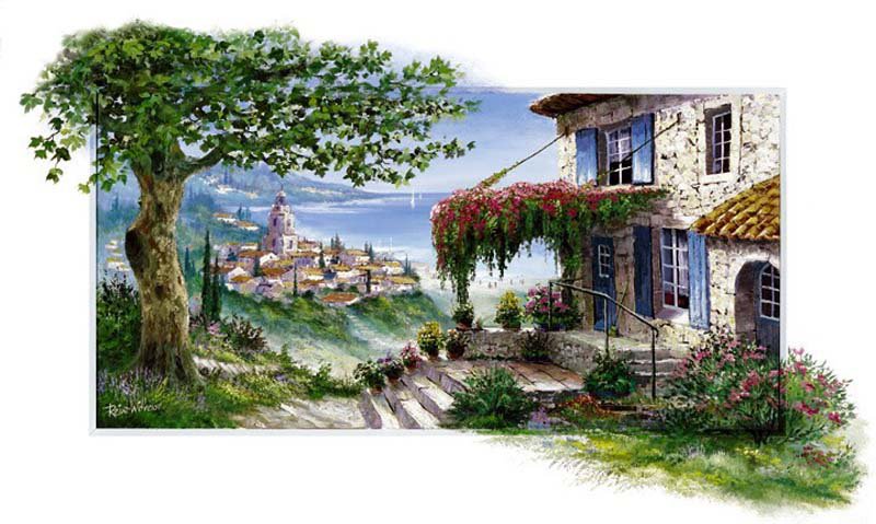 художник Рейнт Висаар - лето, пейзаж, картина, дом, природа, море - оригинал