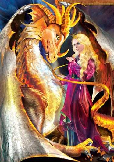принцесса и дракон - женщина, девушки, сказка, дракон, принцесса - оригинал