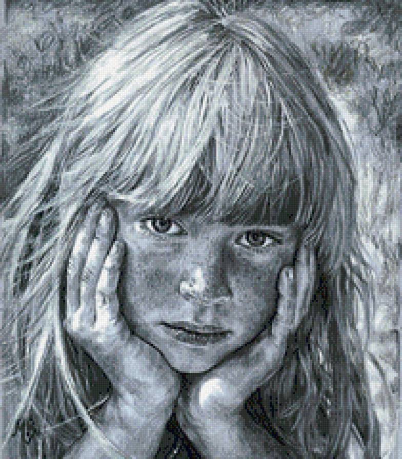 Графика Марии Зельдес - девочка, черно-белая, графика, детство, ребенок - предпросмотр