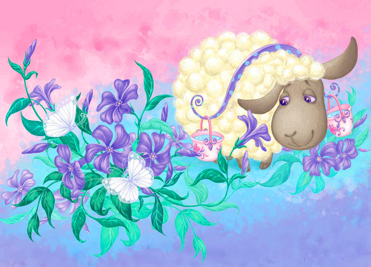 барашек - животные, барашек, цветы - оригинал